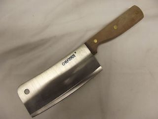 Vintage Chefmate 6 1/2 Butcher Knife Wood Handle Brass Rivets
