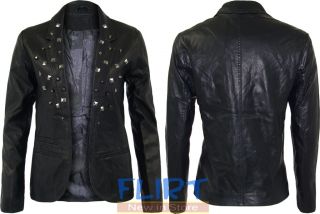 Womens Jacket Faux Leather Stud Spike Studded Ladies Open Blazer