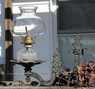 Hanging Eagle Oil Lamp & Shade w/Cast Iron Wall Mount Bracket
