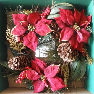 Time 20 Poinsettia Pine Wreath Christmas Front Door Winter Decoration