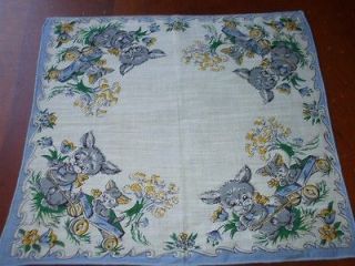 Vintage Childrens Hanky~Cute Little Dogs Pulling Wagons