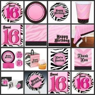 Stylish ZEBRA Birthday PARTY SUPPLIES Polka Dots SWEET 16 Black Pink