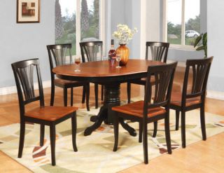 KITCHEN DINING SET, TABLE w/ 4 PLAIN WOOD SEAT CHAIR, BLACK & CHERRY