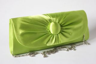 LIME GREEN SATIN STYLE CLUTCH BAG WITH BUTTON DETAILING LADIES PROM