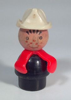 Vintage Fisher Price Little People Fireman Chief Wood Fire Fighter