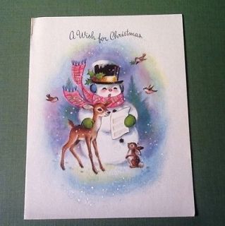 Xmas Greeting Card Singing Snowman & Deer Great Glitter Accents