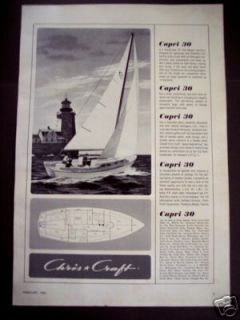 1964 vintage boating Ad Chris Craft CAPRI 30 Sailboat vintage Boat