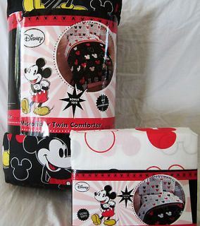 DISNEY MICKEY MOUSE TWIN COMFORTER sheets 4 PC Red White Black   NEW