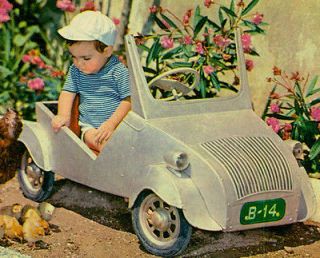 Vintage Postcard Boy playing w/nice PEDAL CAR similar CITROEN 2CV