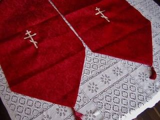 GREEK Orthodox ICON CROSS CHRISTMAS Linen Tablecloth Red Altar Runner