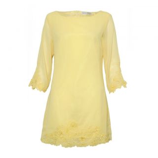 New Rare Topshop Embroidered 3/4 Sleeve Dress Yellow Size Medium