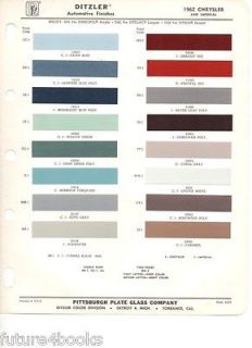 1962 Chrysler & Imperial PPG Ditzler Paint Color Chip Card Body Paint
