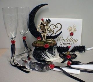 Day of the DEAD Halloween Wedding Cake Topper Funny LOT Glasses, Knife