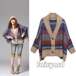 Womans Batwing Chunky Knit Coat Oversize Toggle Navajo Poncho Cardigan