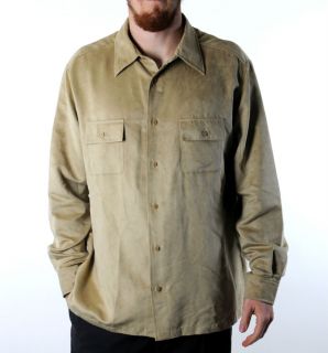 Claiborne Buckskin Beige Ultra Soft Faux Suede Button Up Shirt Size XL