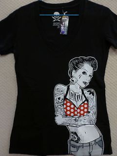 Fatal Clothing Womens V Neck T shirt Rock 2.0  Size M to XL, Black