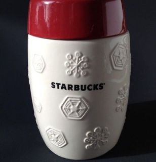 Coffee Canister 2011 Red White Snowflake Holiday Winter Xmas Gift
