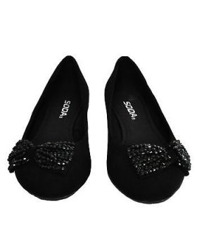 NEW Soda Easier s Black Lami Beaded Bow Slip On Dress Shoe Flats
