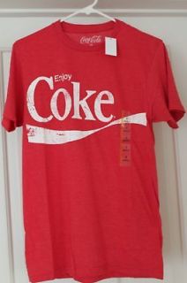 Mens Mens Red Vintage Look ENJOY COKE Logo T Shirt Tee