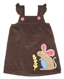 Boden Girls Brown Corduroy Applique Cocoa Mouse Pinafore Dress 12