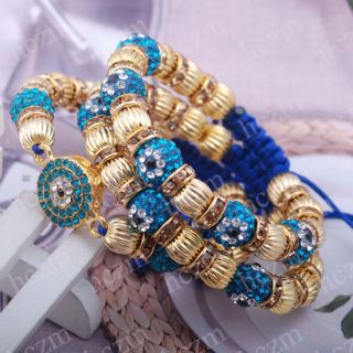 crystal pave evil eye bead ball connector bracelet spacer blue cord