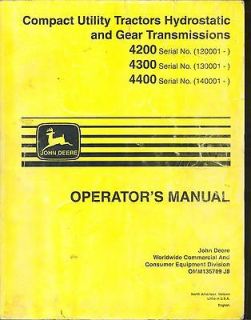 John Deere 4200 4300 4400 Compact Utility Tractors Operators Manual