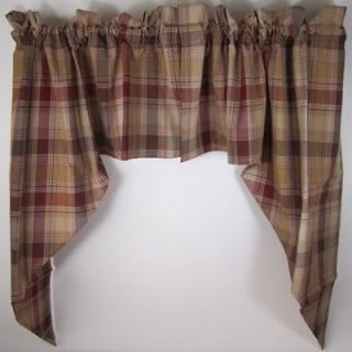 Country Wine Brown Mustard Tan Plaid Hearthside Swags 72x36