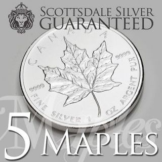 Newly listed 5 x 1 oz Silver Canadian Maple Leaf Coin 2013   One Troy