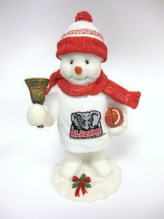 Alabama Crimson Tide Football Snowman Figurine Bama Scarf Bell Glitter