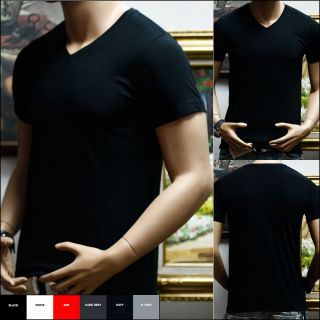 New Mens Plain V Neck Muscle Fitted Basic T Shirts S M L XL 2XL 3XL