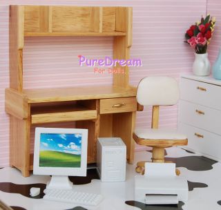 12 Dollhouse Home Computer Set Desk Shelves & Chair wooden WL056