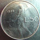 ITALY 1978 50 LIRE COIN, XF+ , NICE DETAIL,KM#95.1,STAINLESS STEEL