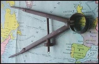 ANTIQUE NAVY PAIR OF COMPASSES w/MAP OF THE ATLANTIC