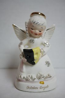 Vintage Napco October Halloween angel with mask/gold spaghetti and