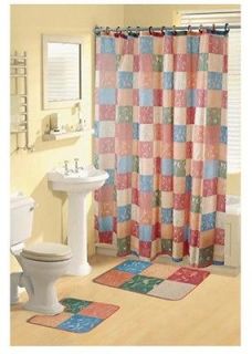 Blocks Shower Curtain Bathroom Contour Bath Rug 15 Piece Set