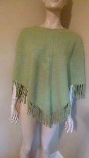 Fringed Green Poncho by Burberry one size