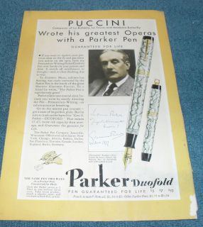 1931 Puccini wrote greatest operas with a Parker Pen 7x10 advert