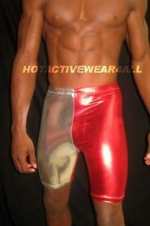 all Mens Peppermint red silver Spandex Polyester Muscle Shorts