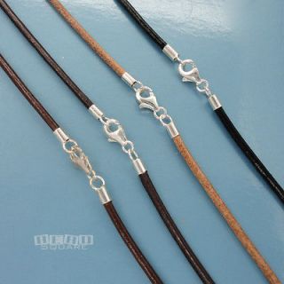 Silver 2mm Round Genuine Leather Cord Necklace Choker w/ Lobster Clasp