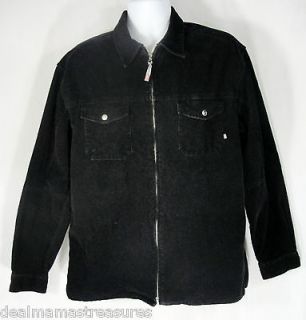 Mens QUICKSILVER Large Black Corduroy Zip Front Shirt Jacket LKNW