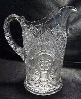 VINTAGE CLEAR PRESSED GLASS PITCHER WATER 8.25 INCH TALL ELEGANT