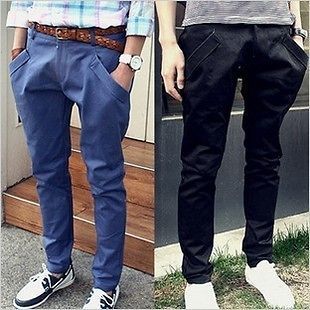 New Korean Style Mens Casual Slim Fit Pants Trousers Elastic Harem