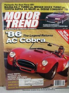 Motor Trend Magazine May 1986, 86 AC Cobra