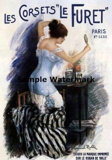 LES CORSETS Le Furet Underwear Lady Paris France Vintage Poster Repo