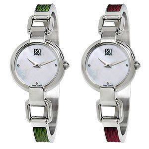 ESQ SWISS Womens Nola Mother Of Pearl Watch  Red or Green