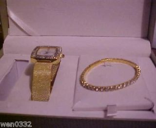 Cote d Azur Goldtone Watch Tennis Bracelet Pendant Set NEW