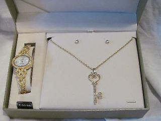 Watch Key Necklace & Earring Set by Cote D Azur NEW IN Box