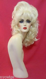 BIG HAIR, PLATINUM BLONDE DRAG QUEEN WIG WITH BANGS  DOLLY PARTON