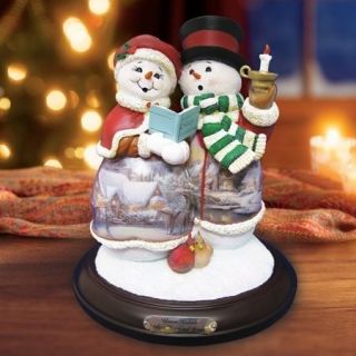 Thomas Kinkade SNOW MERRY & BRIGHT Musical Snowmen Couple Figurine