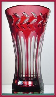 CRANBERRY RED PINK Vase CUT TO CLEAR CRYSTAL Bavaria Germany WMF